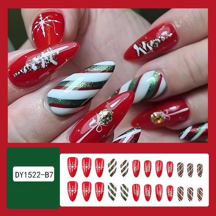 24pcs Christmas False Nails Hat Striped