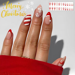 24pcs Christmas False Nails Hat Striped