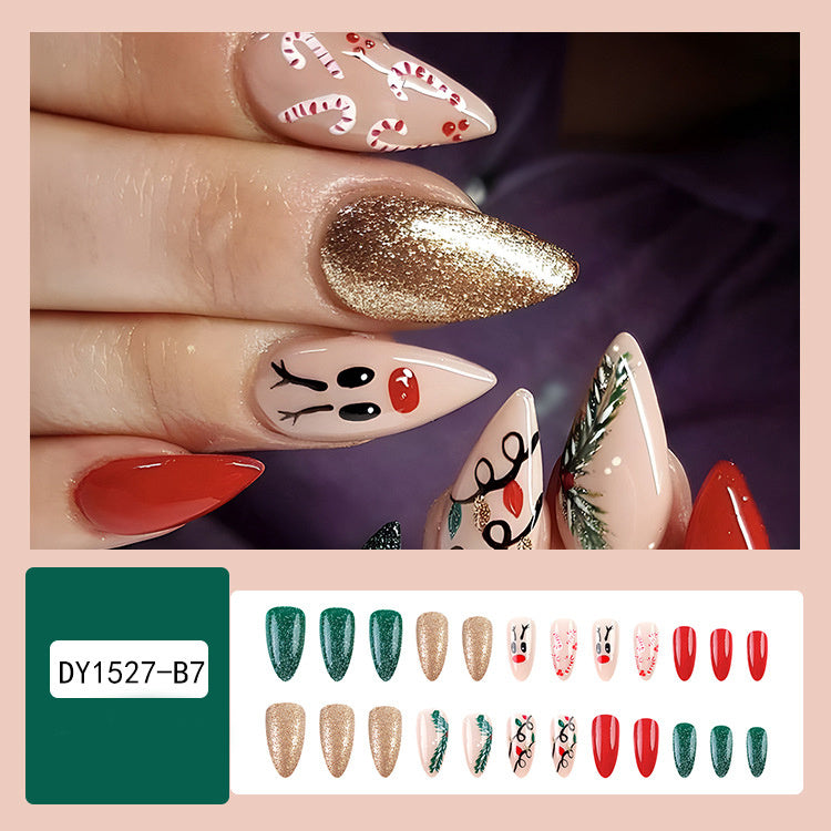 24pcs Christmas False Nails Hat Striped