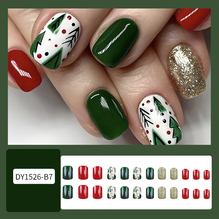 24pcs Christmas False Nails Hat Striped