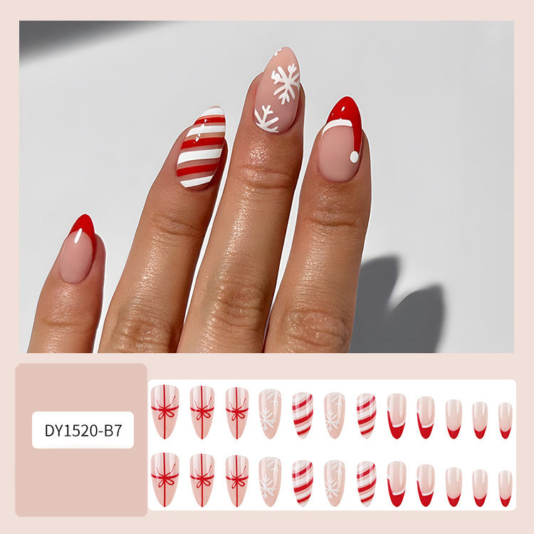 24pcs Christmas False Nails Hat Striped